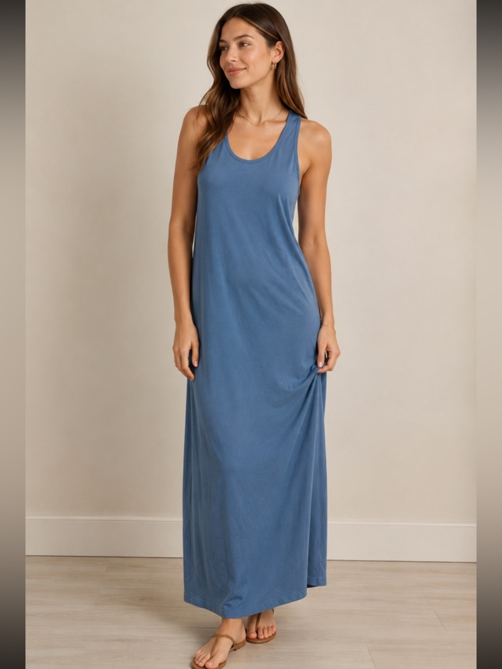 PACT 100% Organic Cotton Racerback Maxi Dress Blue Small